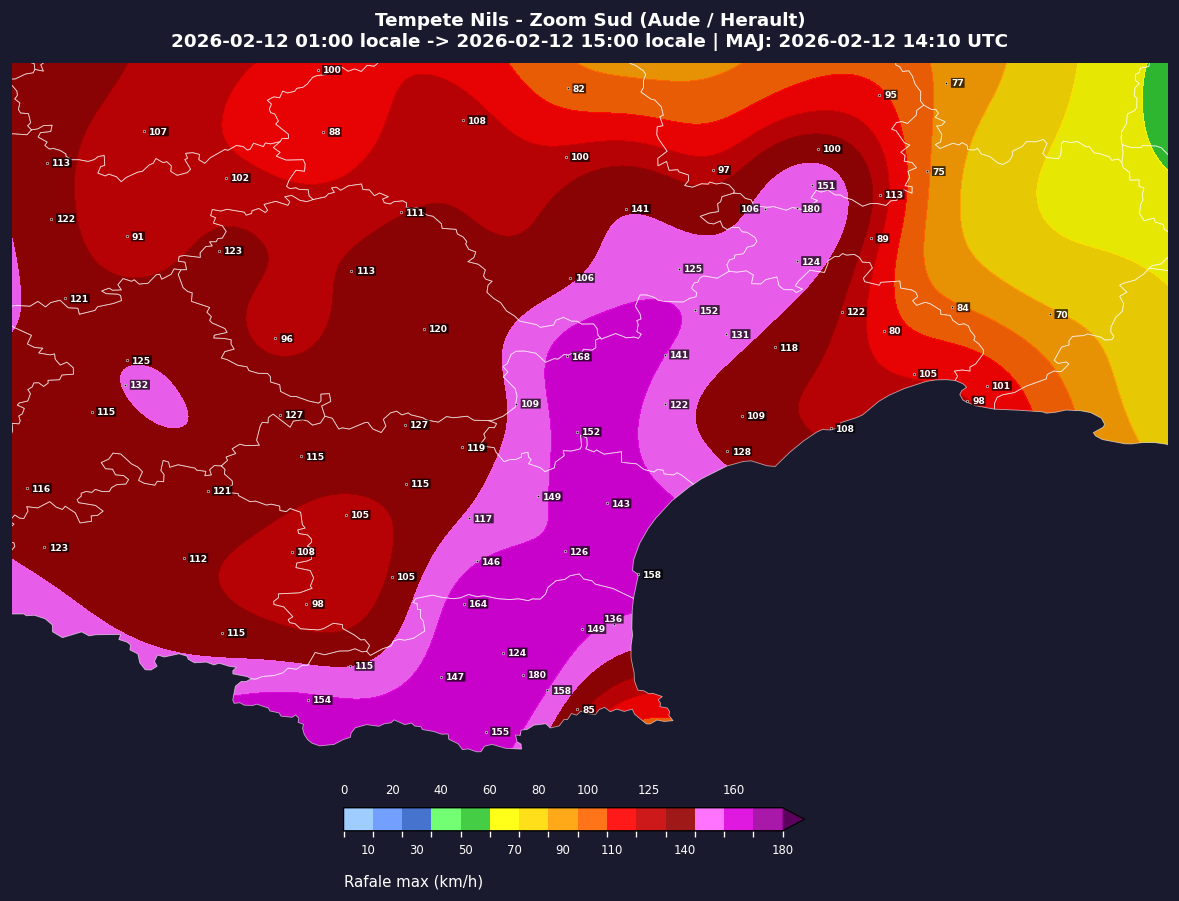 Carte Zoom Sud - Tempete Nils
