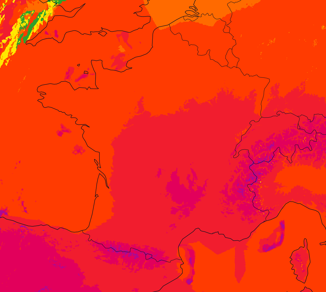 Carte de l'indice UV en France aujourd'hui